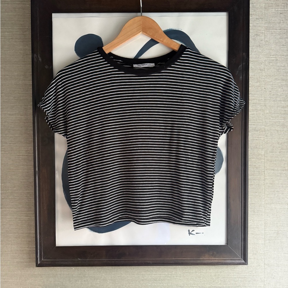ZARA Trafaluc Striped Crop Tee - Size Small